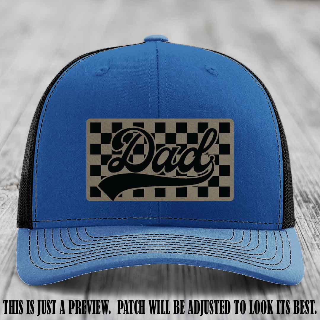 Light Brown to Black Patch on Royal to Black Hat Richardson 112 leather patch hat