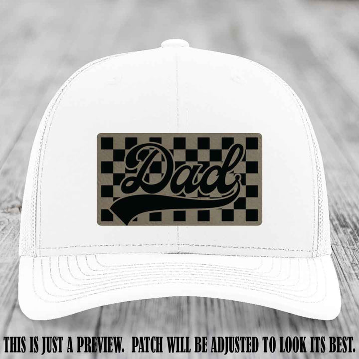 Light Brown to Black Patch on White Hat Richardson 112 leather patch hat