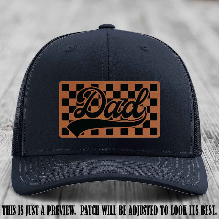 Rawhide to Black Patch on Navy Hat Richardson 112 leather patch hat