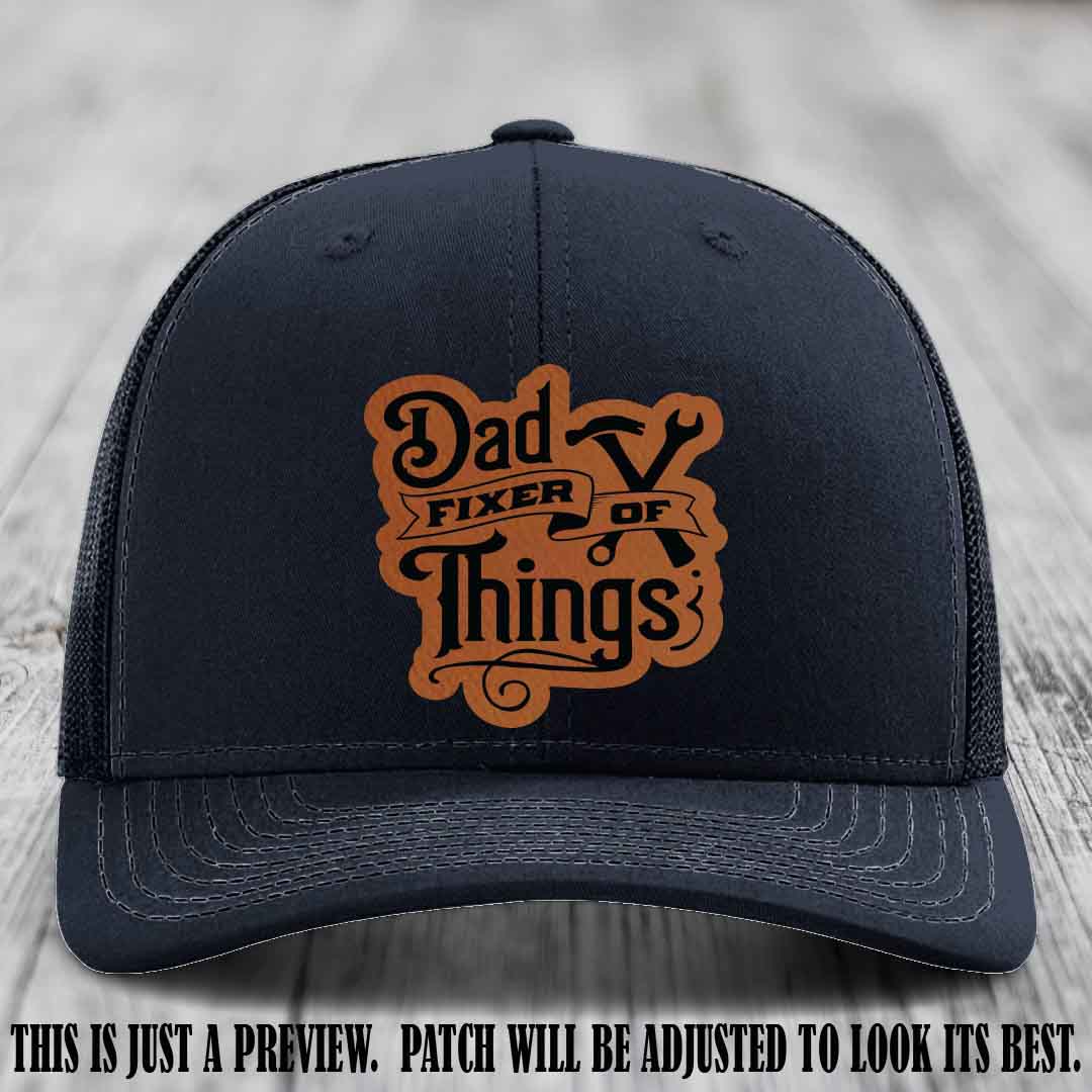 Dad Fixer of Things 🔧 Leather Patch Hat – Rawhide to Black Patch on Navy Hat