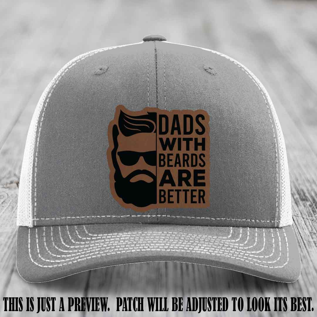 Dads with Beards Are Better 🧔 - Dark Brown to Black Patch on Heather Grey to White Hat