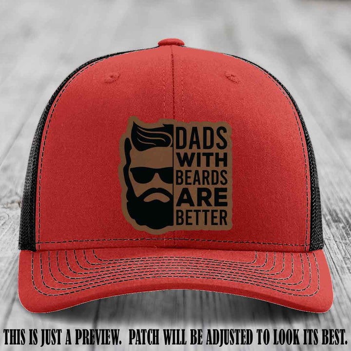Dads with Beards Are Better 🧔 - Dark Brown to Black Patch on Red to Black Hat