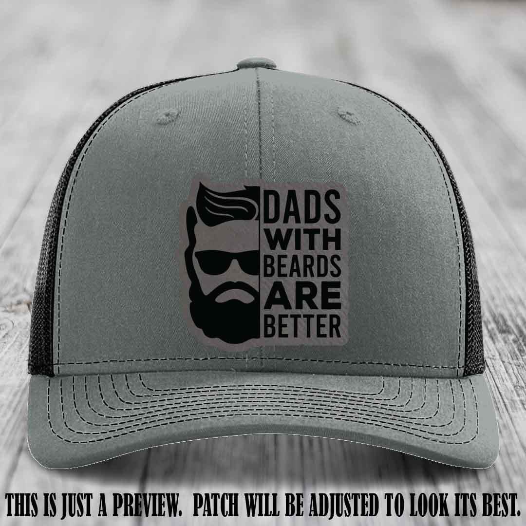 Dads with Beards Are Better 🧔 - Grey to Black Patch on Heather Grey to Black Hat