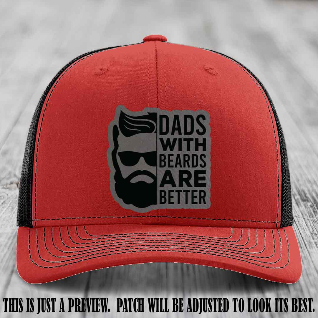 Dads with Beards Are Better 🧔 - Grey to Black Patch on Red to Black Hat
