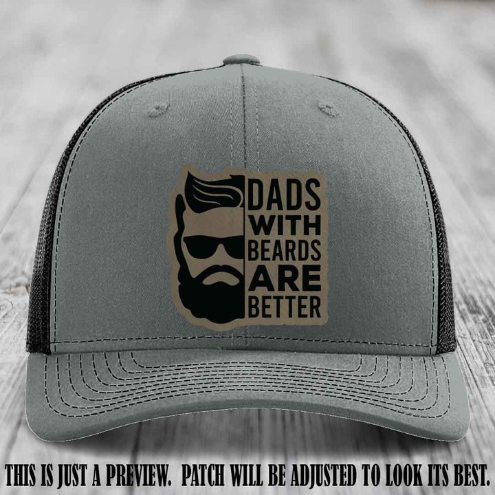 Dads with Beards Are Better 🧔 - Light Brown to Black Patch on Heather Grey to Black Hat
