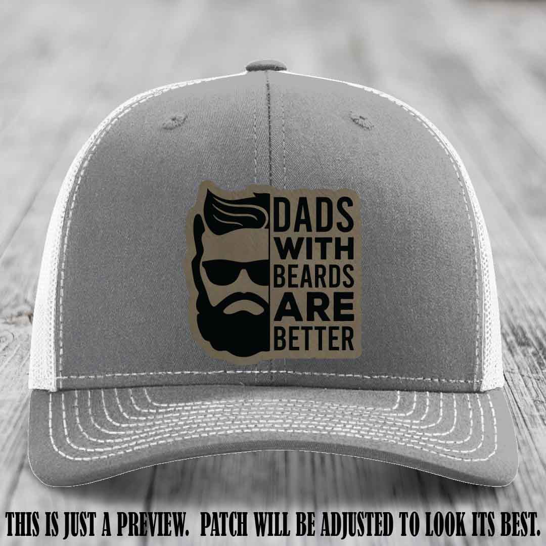 Dads with Beards Are Better 🧔 - Light Brown to Black Patch on Heather Grey to White Hat