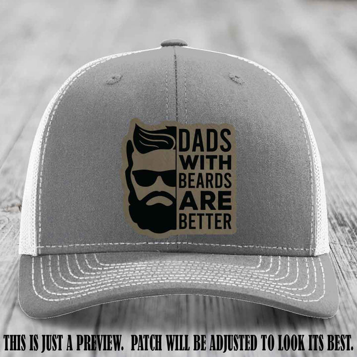 Dads with Beards Are Better 🧔 - Light Brown to Black Patch on Heather Grey to White Hat