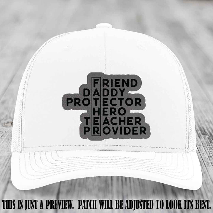 Father Figure 🤠 Leather Patch Hat with Grey to Black patch on White Hat