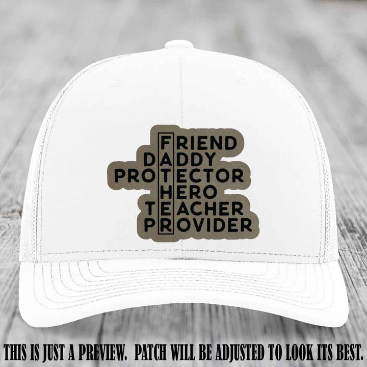 Father Figure 🤠 Leather Patch Hat with Light Brown to Black patch on White Hat