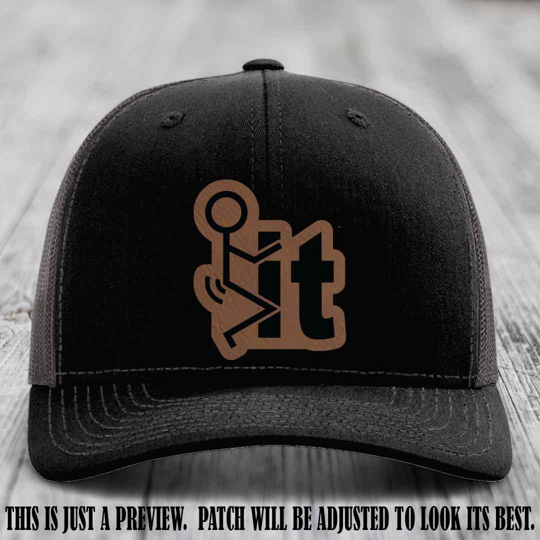 Stick It 😏 dark brown to black patch on black to charcoal hat Richardson 112 leather patch hat
