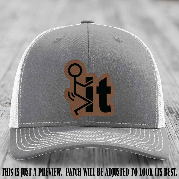 Stick It 😏 dark brown to black patch on heather grey to white hat Richardson 112 leather patch hat