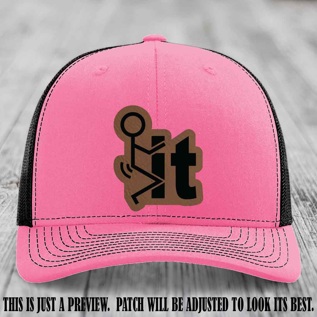Stick It 😏 dark brown to black patch on hot pink to black hat Richardson 112 leather patch hat
