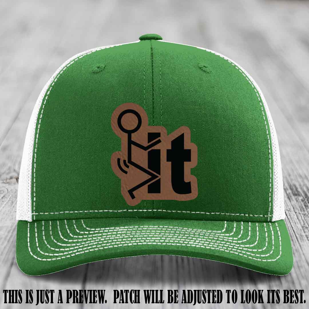 Stick It 😏 dark brown to black patch on kelly to white hat Richardson 112 leather patch hat