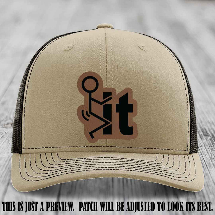 Stick It 😏 dark brown to black patch on khaki to coffee hat Richardson 112 leather patch hat