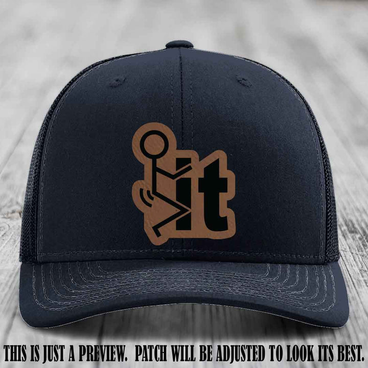 Stick It 😏 dark brown to black patch on navy hat Richardson 112 leather patch hat