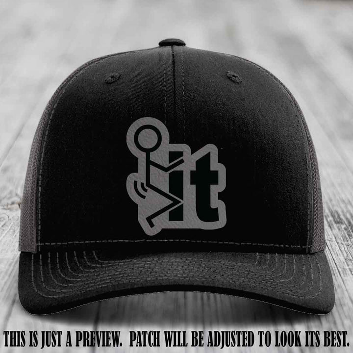 Stick It 😏 grey to black patch on black to charcoal hat Richardson 112 leather patch hat