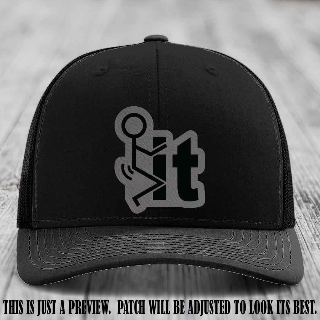 Stick It 😏 grey to black patch on black hat Richardson 112 leather patch hat