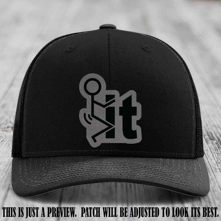 Stick It 😏 grey to black patch on black hat Richardson 112 leather patch hat