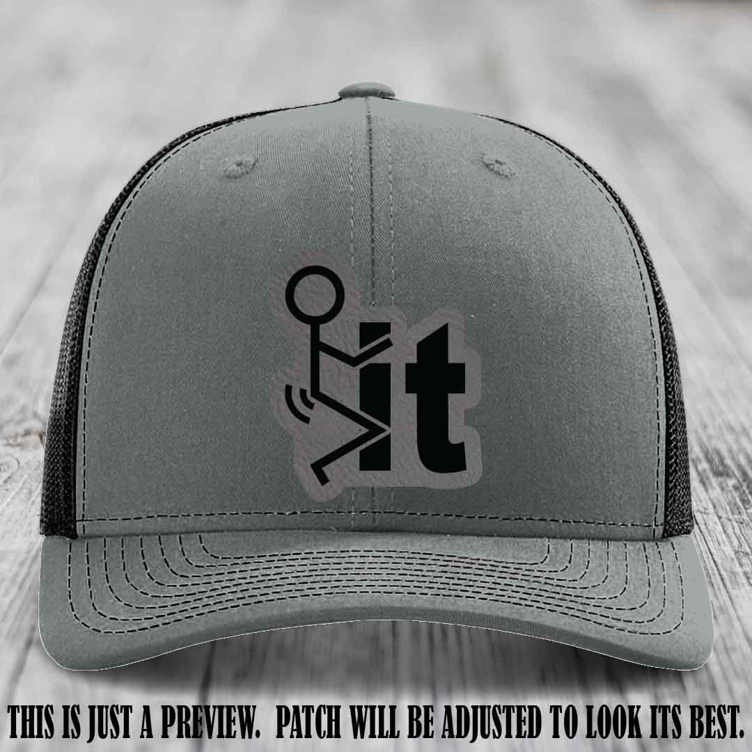 Stick It 😏 grey to black patch on heather grey to black hat Richardson 112 leather patch hat
