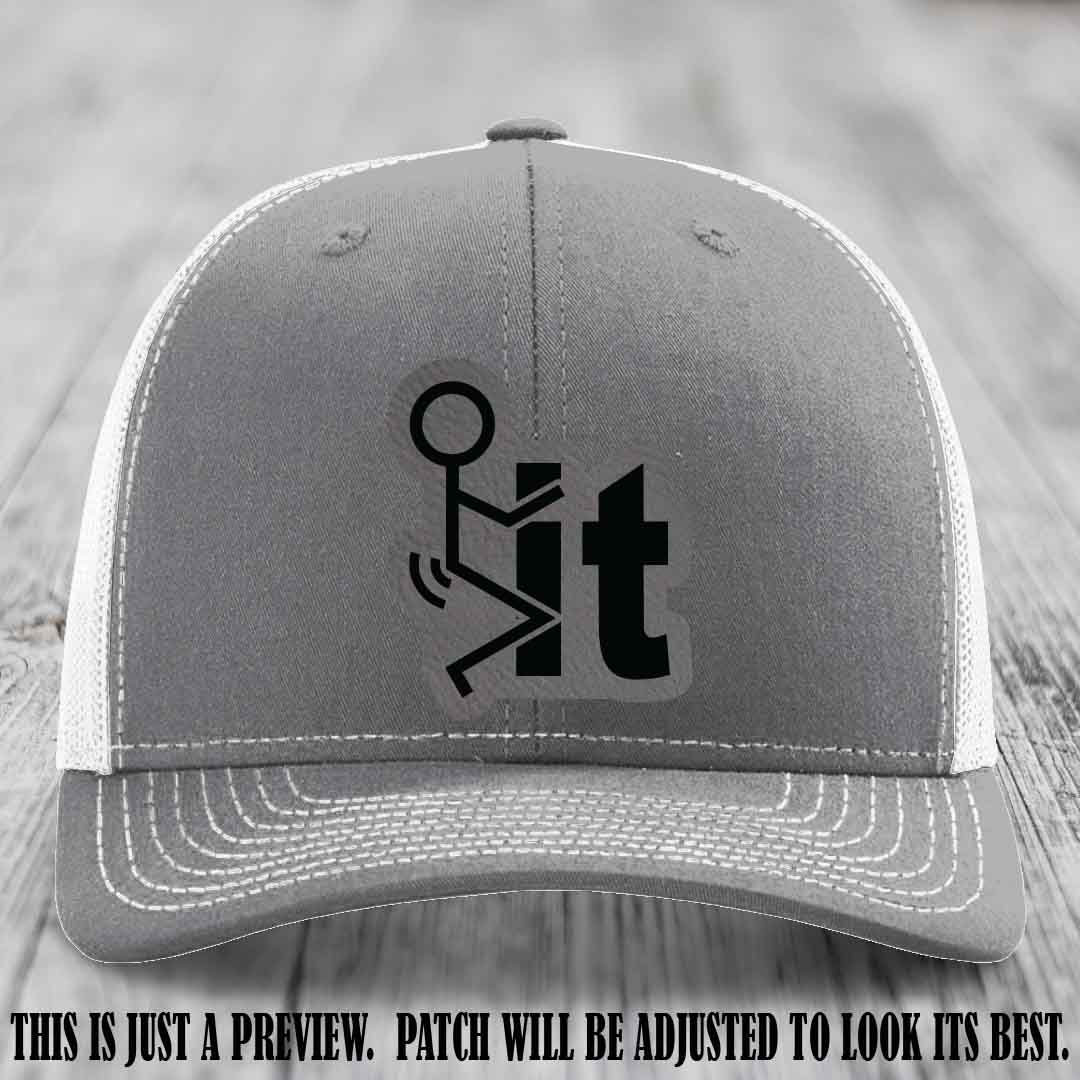 Stick It 😏 grey to black patch on heather grey to white hat Richardson 112 leather patch hat