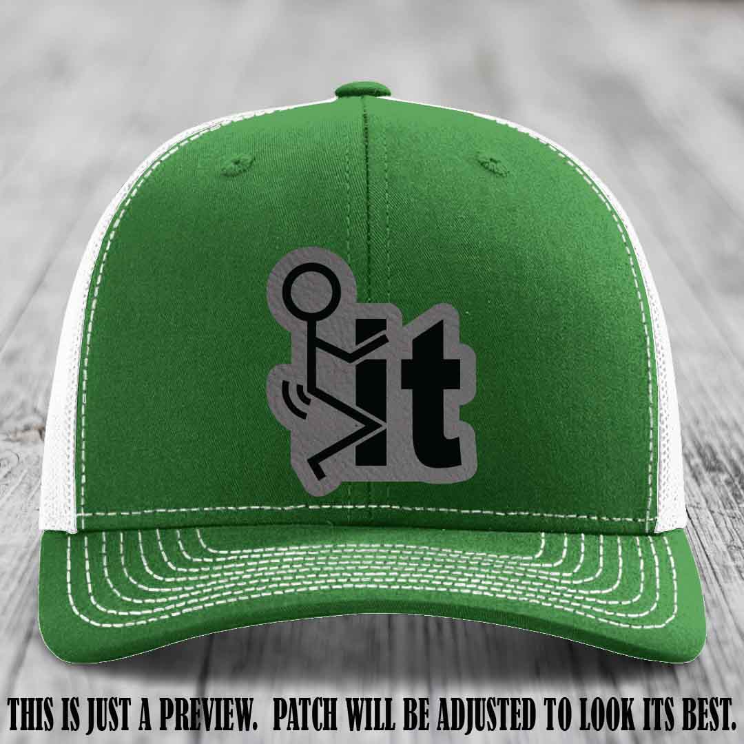 Stick It 😏 grey to black patch on kelly to white hat Richardson 112 leather patch hat