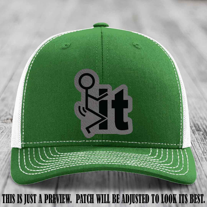 Stick It 😏 grey to black patch on kelly to white hat Richardson 112 leather patch hat