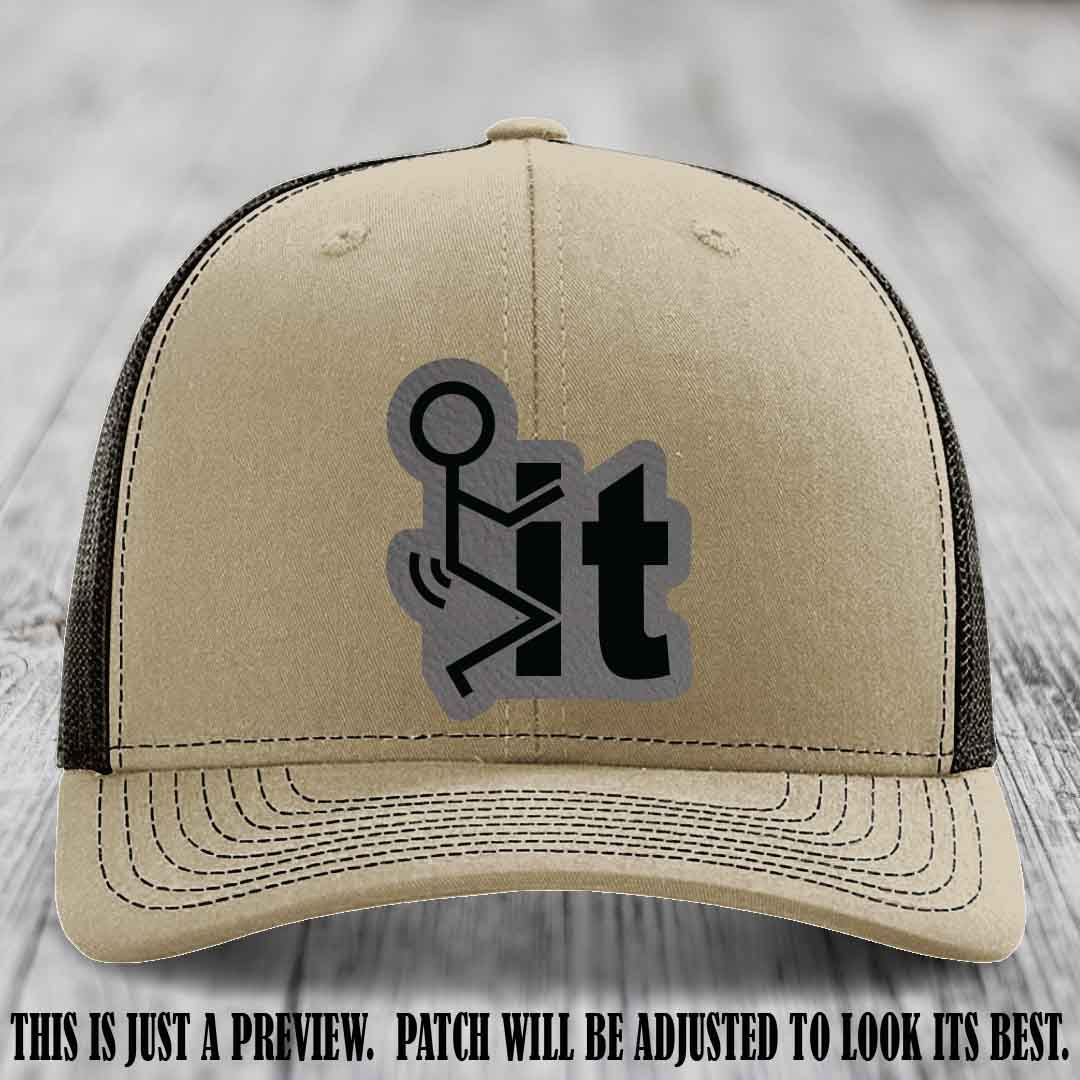 Stick It 😏 grey to black patch on khaki to coffee hat Richardson 112 leather patch hat