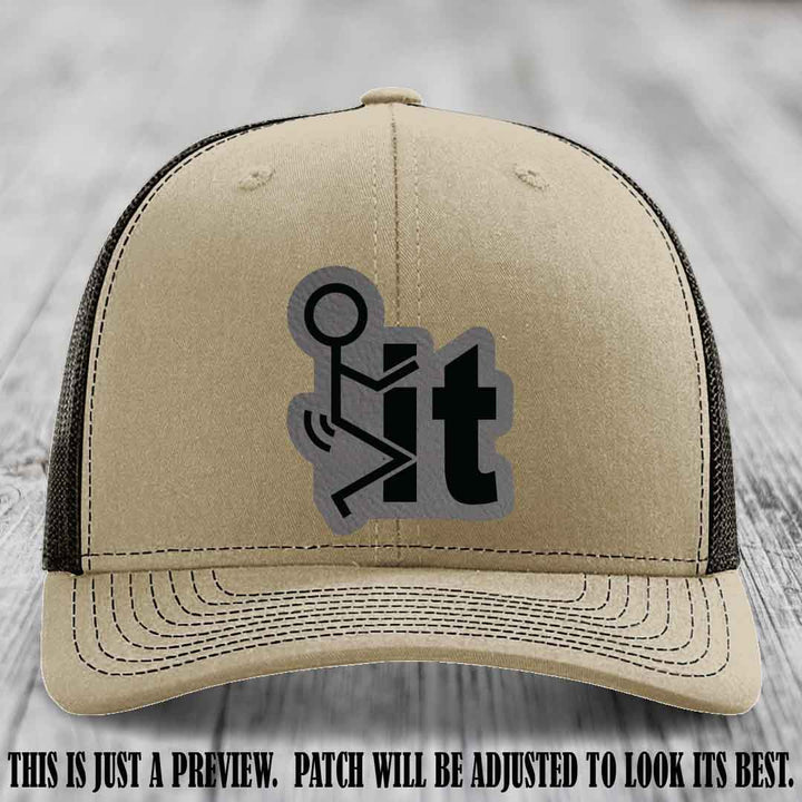 Stick It 😏 grey to black patch on khaki to coffee hat Richardson 112 leather patch hat