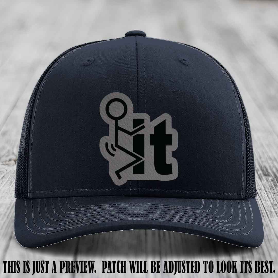 Stick It 😏 grey to black patch on navy hat Richardson 112 leather patch hat