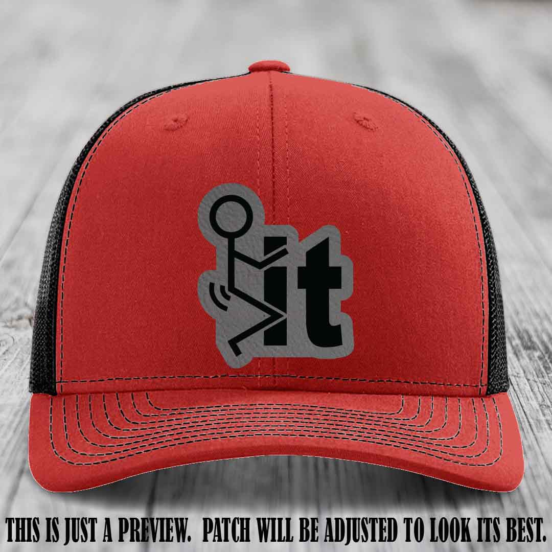 Stick It 😏 grey to black patch on red to black hat Richardson 112 leather patch hat