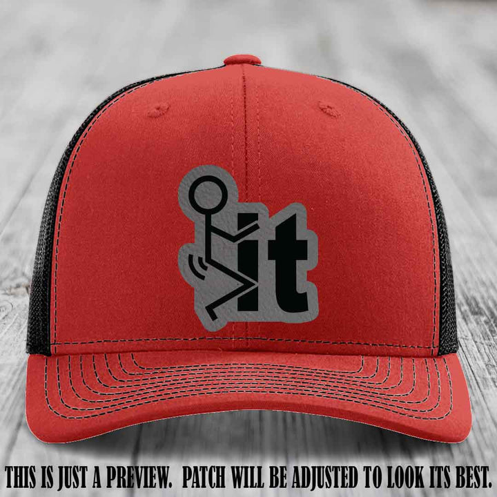 Stick It 😏 grey to black patch on red to black hat Richardson 112 leather patch hat