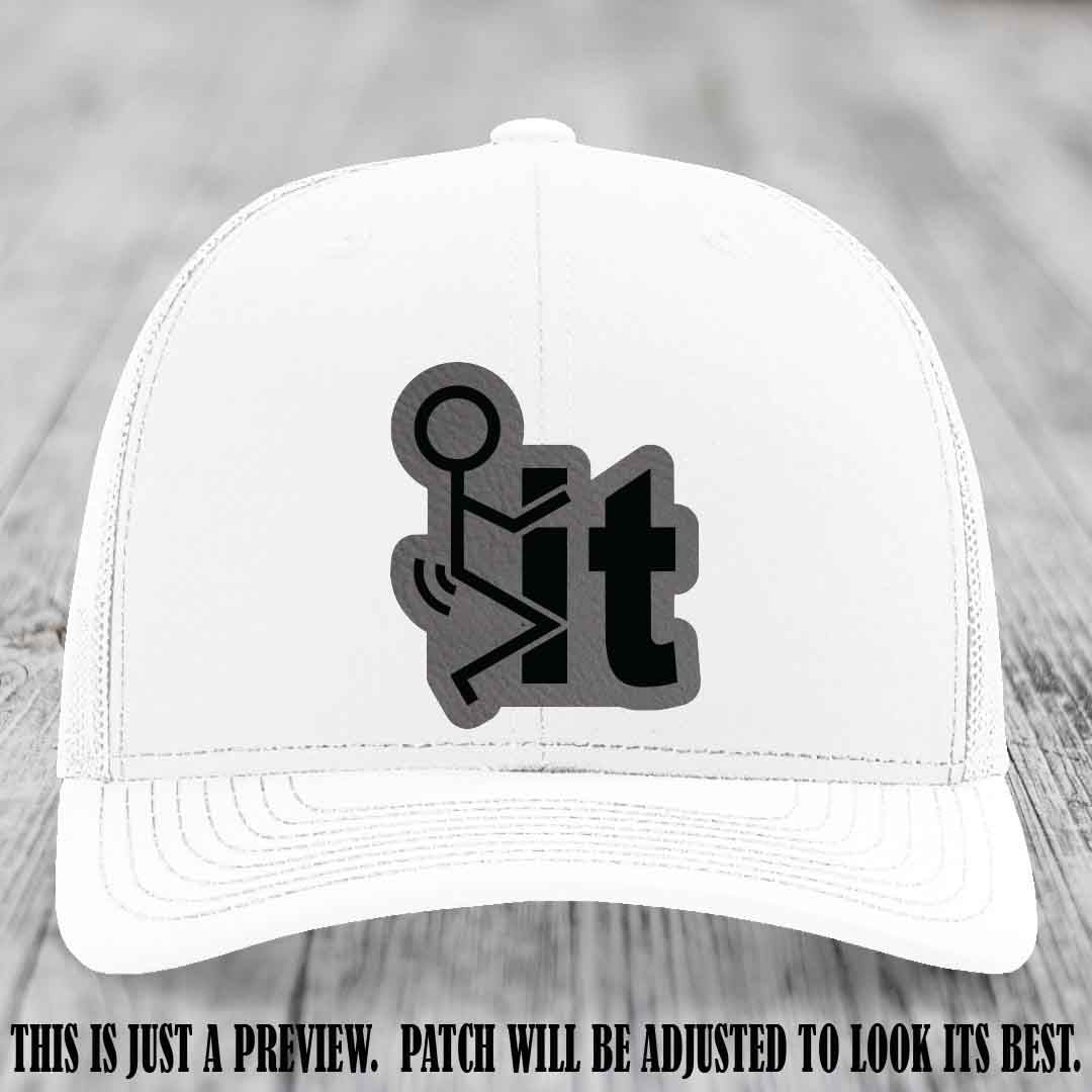 Stick It 😏 grey to black patch on white hat Richardson 112 leather patch hat