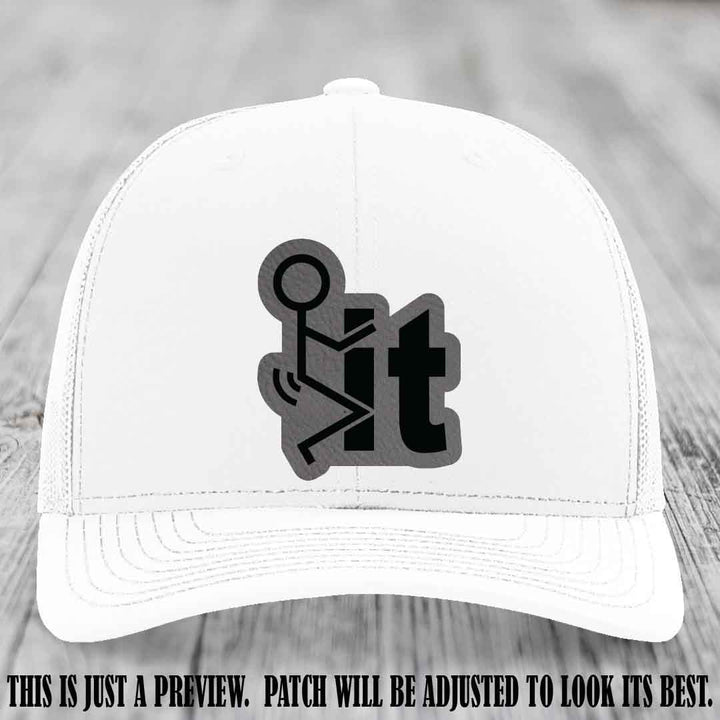 Stick It 😏 grey to black patch on white hat Richardson 112 leather patch hat