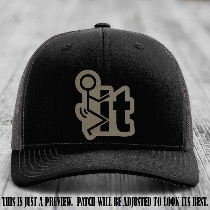 Stick It 😏 light brown to black patch on black to charcoal hat Richardson 112 leather patch hat