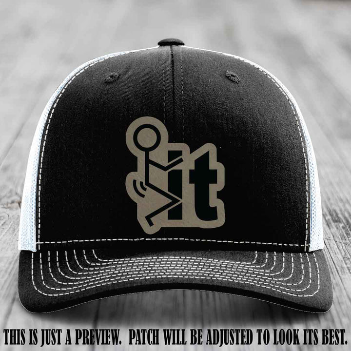 Stick It 😏 light brown to black patch on black to white hat Richardson 112 leather patch hat