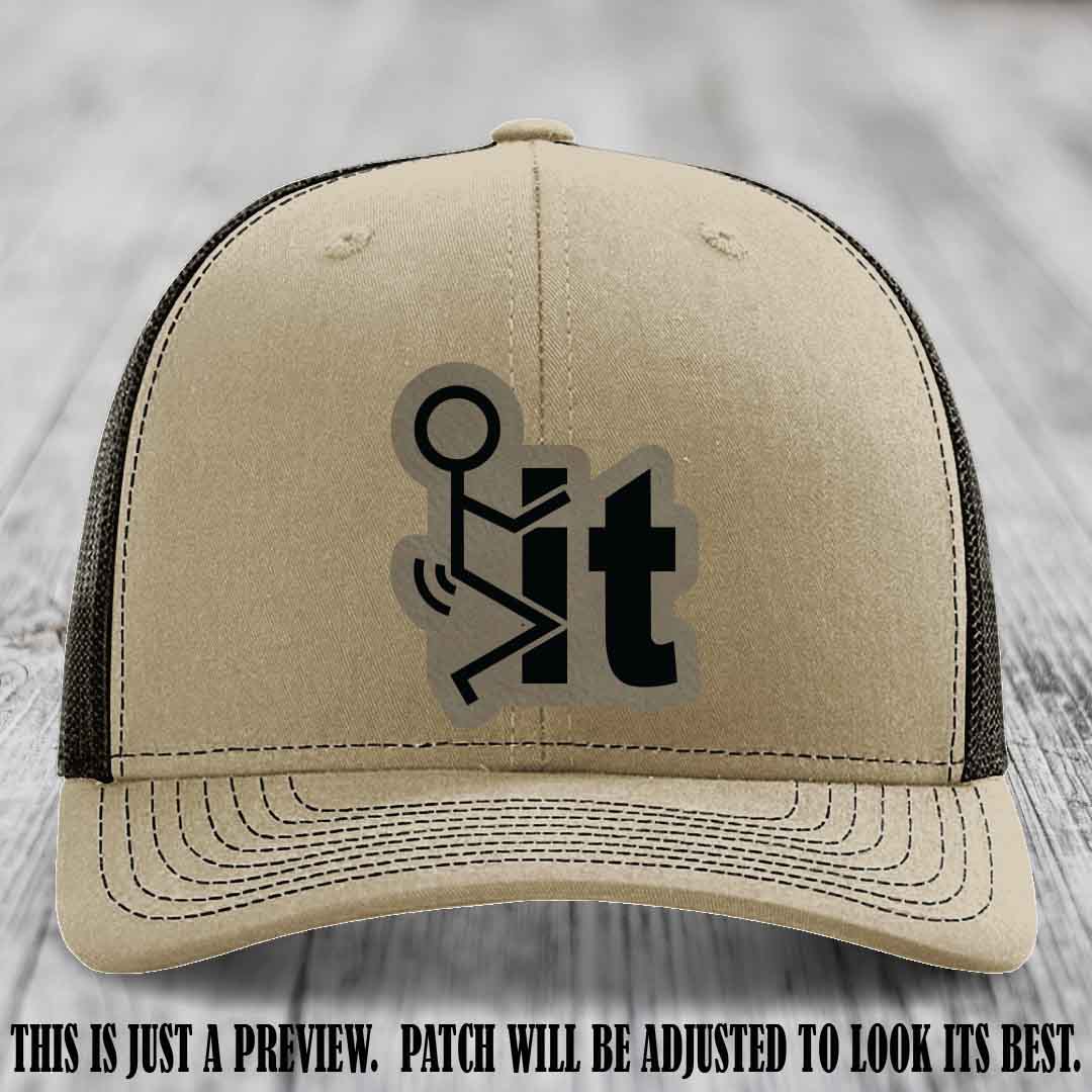 Stick It 😏 light brown to black patch on khaki to coffee hat Richardson 112 leather patch hat