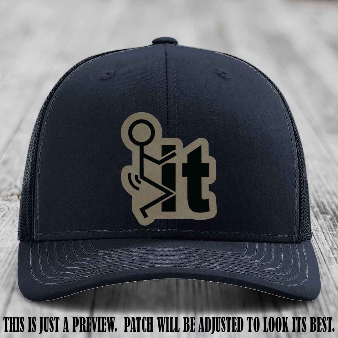 Stick It 😏 light brown to black patch on navy hat Richardson 112 leather patch hat