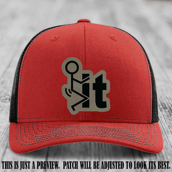 Stick It 😏 light brown to black patch on red to black hat Richardson 112 leather patch hat