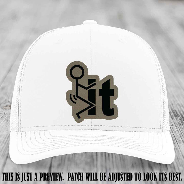Stick It 😏 light brown to black patch on white hat Richardson 112 leather patch hat