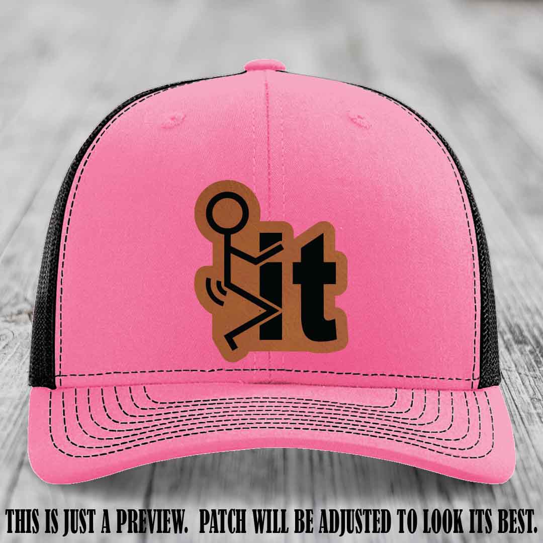 Stick It 😏 rawhide to black patch on hot pink to black hat Richardson 112 leather patch hat