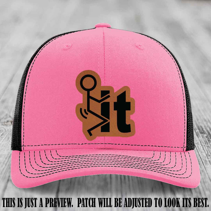 Stick It 😏 rawhide to black patch on hot pink to black hat Richardson 112 leather patch hat