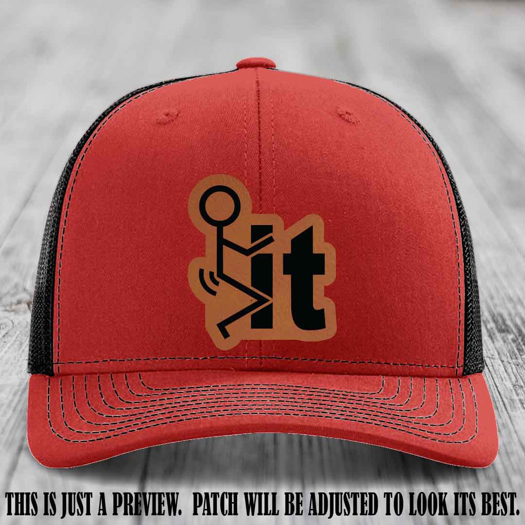 Stick It 😏 rawhide to black patch on red to black hat Richardson 112 leather patch hat