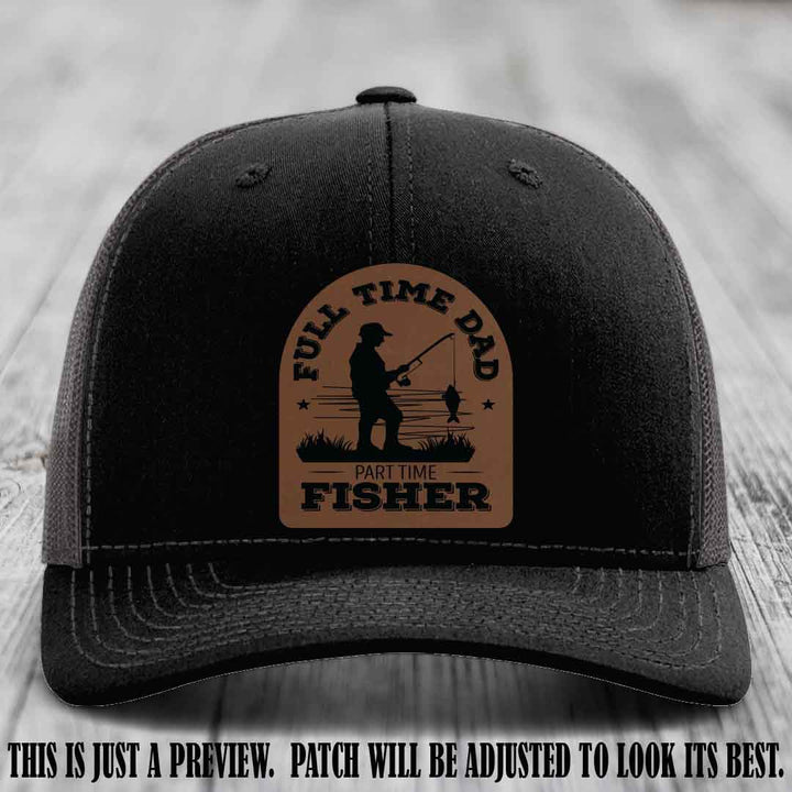 Dark Brown to Black Patch on Black to Charcoal Hat - Custom Leather Patch Trucker Hat
