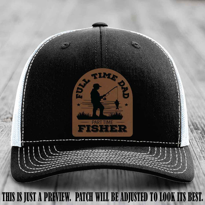 Dark Brown to Black Patch on Black to White Hat - Custom Leather Patch Trucker Hat