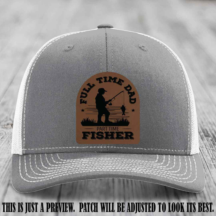 Dark Brown to Black Patch on Heather Grey to White Hat - Custom Leather Patch Trucker Hat