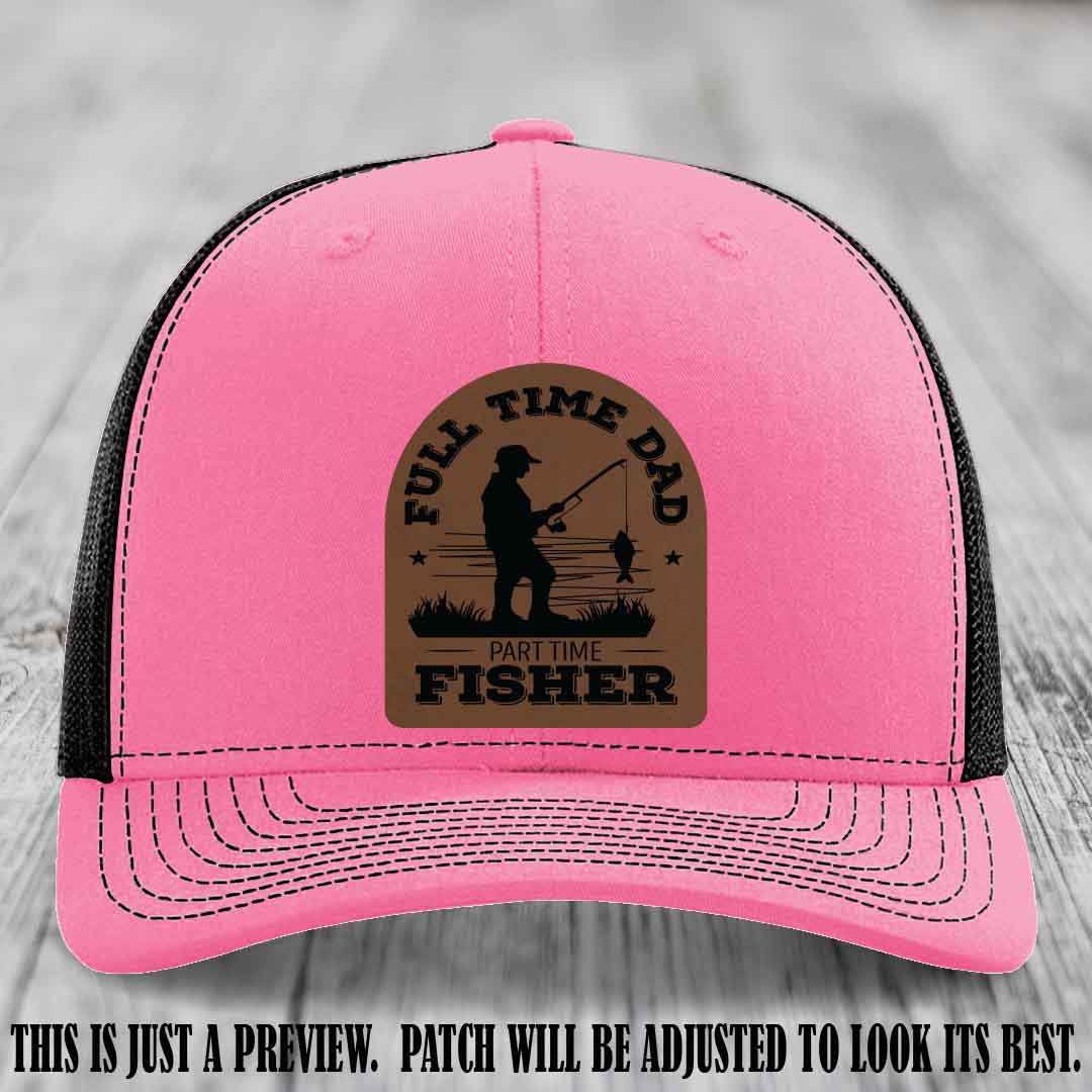 Dark Brown to Black Patch on Hot Pink to Black Hat - Custom Leather Patch Trucker Hat