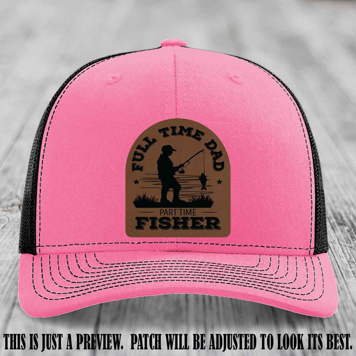 Dark Brown to Black Patch on Hot Pink to Black Hat - Custom Leather Patch Trucker Hat