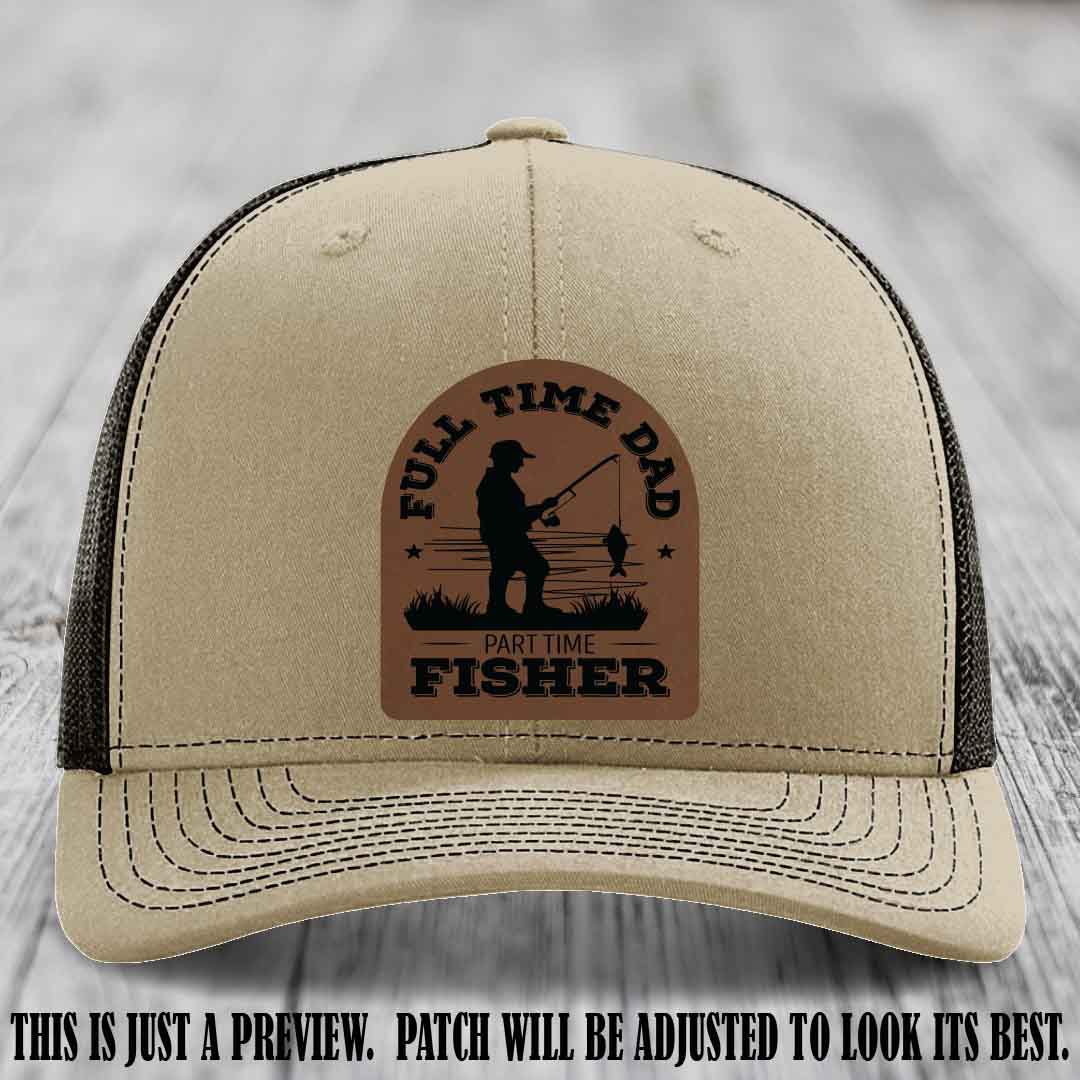 Dark Brown to Black Patch on Khaki to Coffee Hat - Custom Leather Patch Trucker Hat