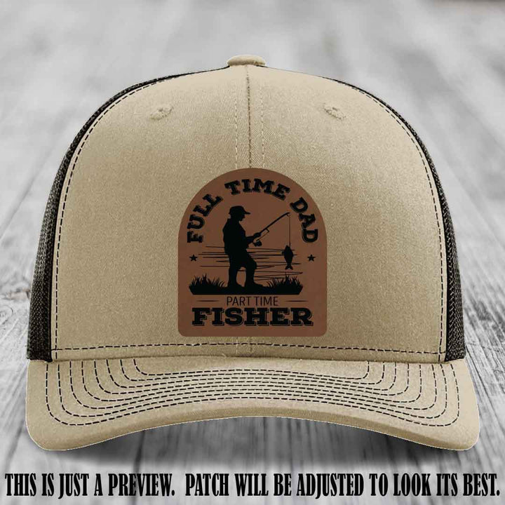 Dark Brown to Black Patch on Khaki to Coffee Hat - Custom Leather Patch Trucker Hat