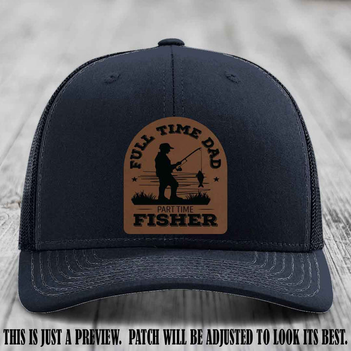 Dark Brown to Black Patch on Navy Hat - Custom Leather Patch Trucker Hat